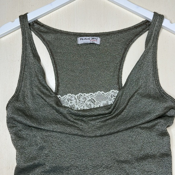 Michael Stars Drapey Shine Tank Drape Neck Lace Tank Green Metallic Size OS - Picture 1 of 13